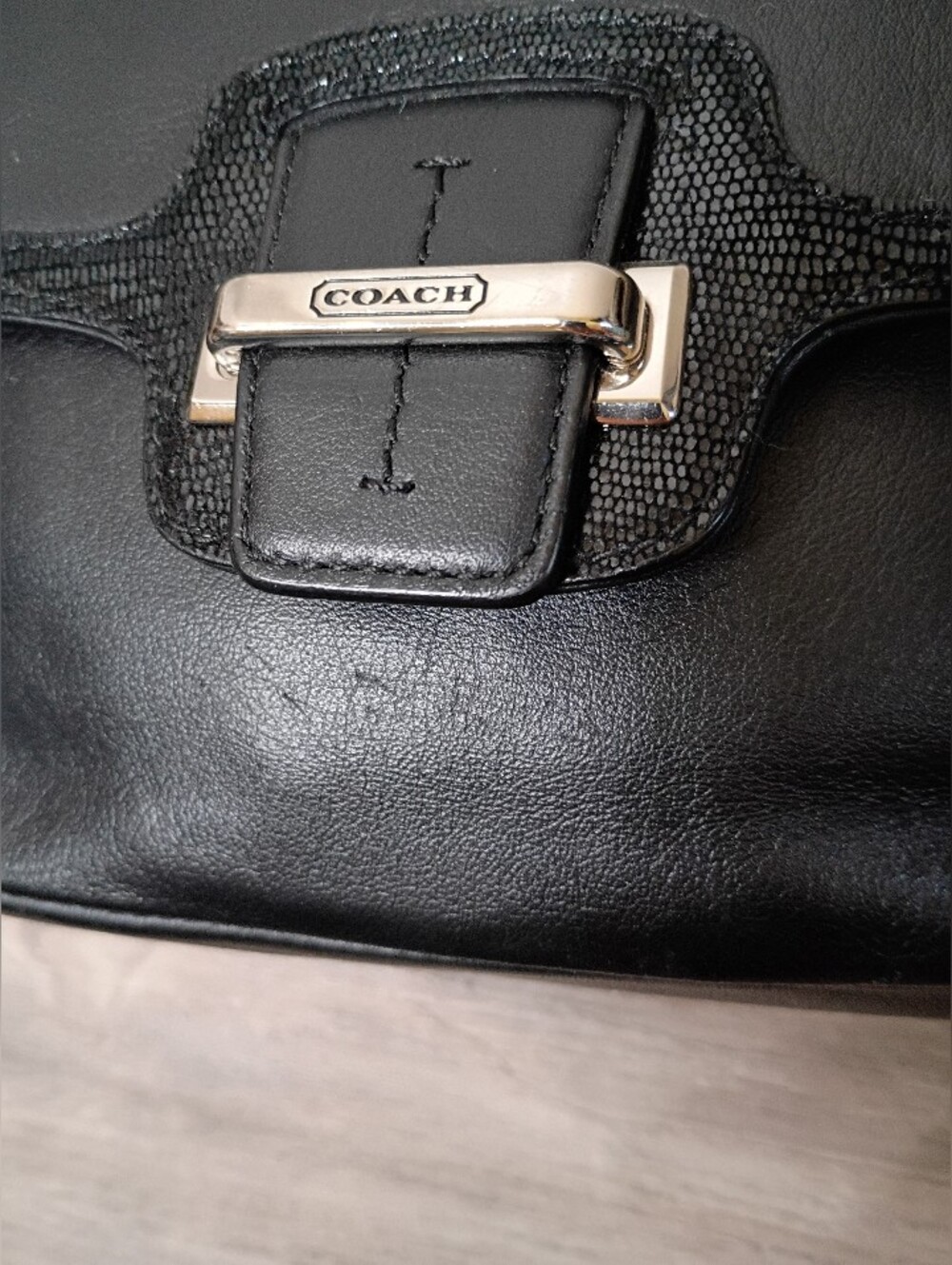 Coach Vintage 2010s Classic Black Leather Silver Hardware Buckle Crossbody Bag - Picture 6 of 9